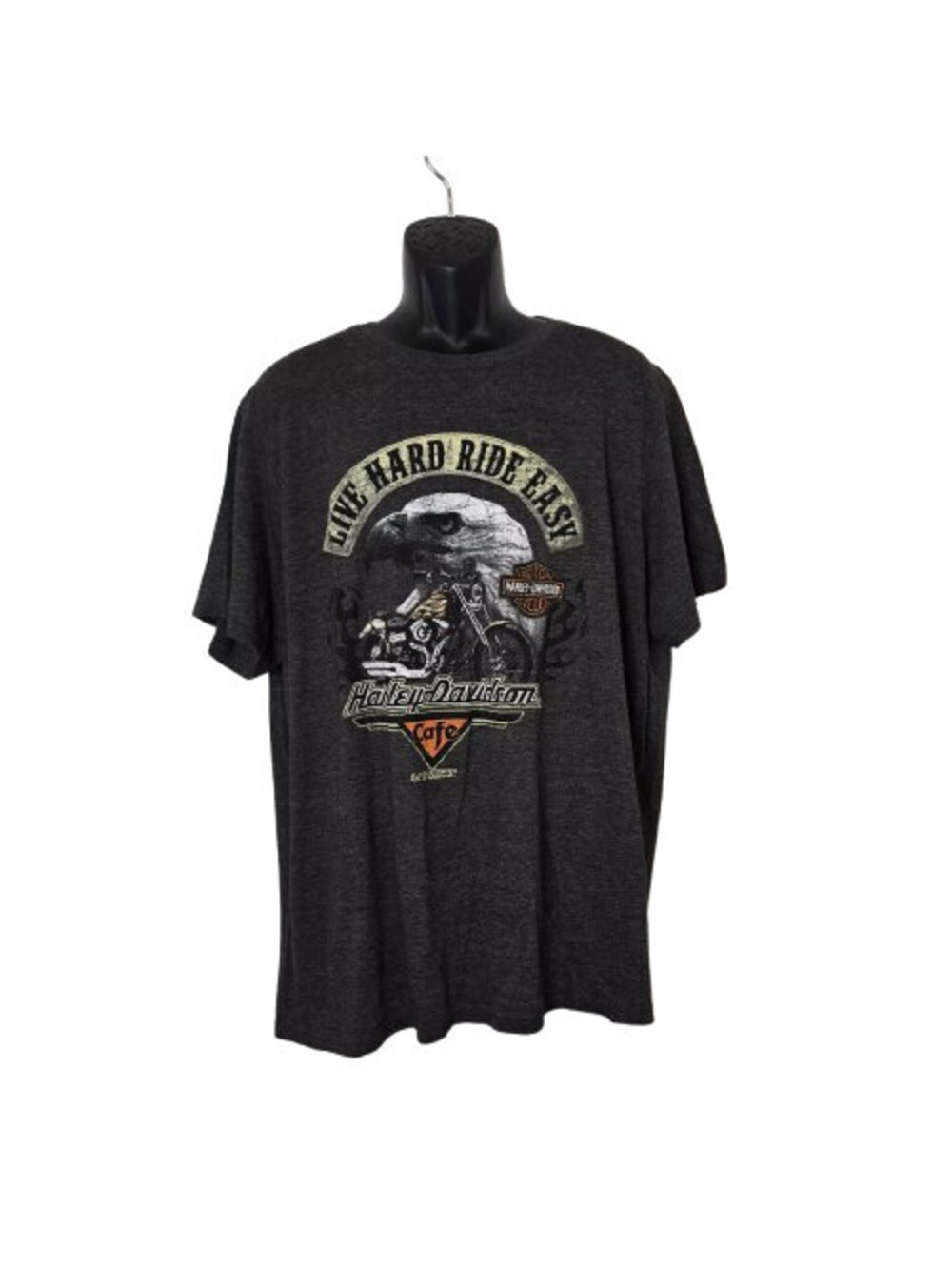 Harley Davidson Cafe Men's Live Hard Ride Easy Black T-Shirt Las Vegas Size 2XL